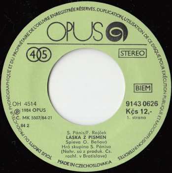 SP Oľga Beňová: Láska Z Písmen / LP Platňa Skončenej Lásky