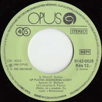 SP Oľga Beňová: Láska Z Písmen / LP Platňa Skončenej Lásky