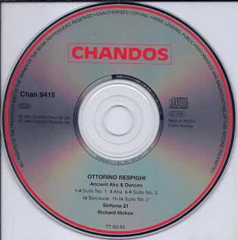 CD Ottorino Respighi: The Complete Ancient Airs & Dances (Antiche Danze Ed Arie) / Berceuse / Aria