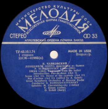 LP Pyotr Ilyich Tchaikovsky: Swan Lake (Fragments From The Ballet)