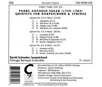 CD Padre Antonio Soler: The Quintets For Harpsichord & String Quartet Nos. 4, 5 & 6