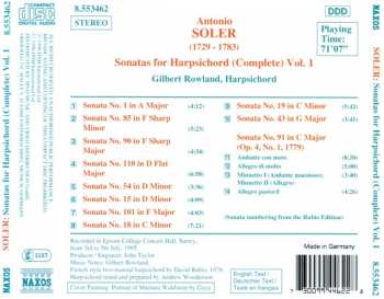 CD Padre Antonio Soler: Sonatas For Harpsichord (Complete), Volume 1