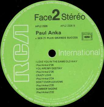 2LP Paul Anka: Ses 21 Plus Grands Succes