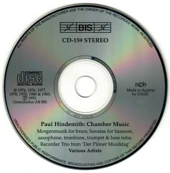 CD Paul Hindemith: Chamber Music
