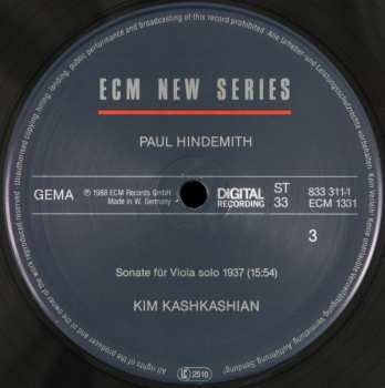 3LP/Box Set Paul Hindemith: Sonatas For Viola / Piano And Viola Alone