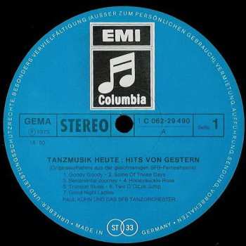 LP Paul Kuhn: Tanzmusik Heute: Hits Von Gestern Und Boogie & Blues (Originalaufnahme Aus Der Gleichnamigen SFB-Fernsehserie)