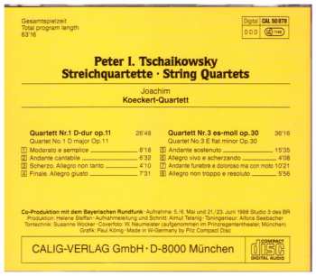 CD Pyotr Ilyich Tchaikovsky: Streichquartette = String Quartets · Nr. 1 D-Dur Op. 11 · Nr. 3 Es-Moll Op. 30