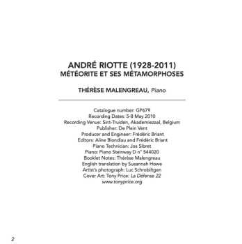 CD Thérèse Malengreau: Météorite Et Ses Métamorphoses (Motif, 31 Variations Et Une Coda)