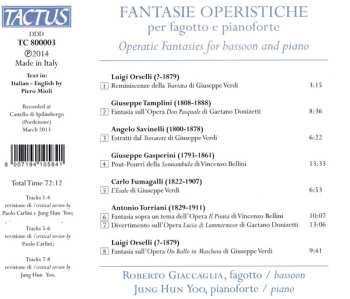 CD Roberto Giaccaglia: Fantasie Operistiche Per Fagotto E Pianoforte
