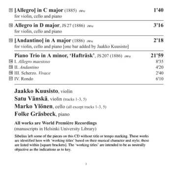 CD Jean Sibelius: Complete Piano Trios, Volume 1