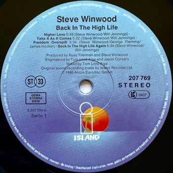 LP Steve Winwood: Back In The High Life