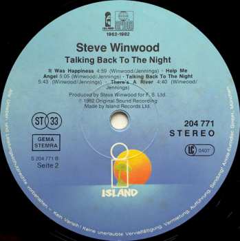 LP Steve Winwood: Talking Back To The Night