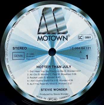 LP Stevie Wonder: Hotter Than July