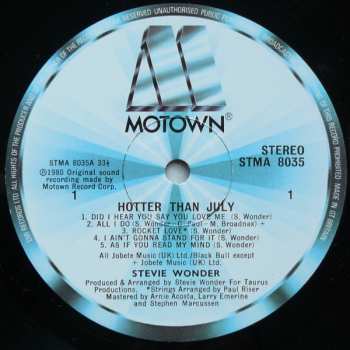 LP Stevie Wonder: Hotter Than July