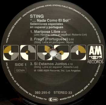 LP Sting: ...Nada Como El Sol (Selecciones Especiales En Espanol Y Portugues)