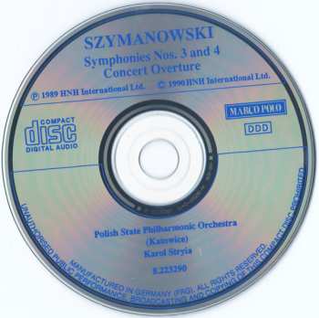 CD Karol Szymanowski: Symphony No. 3 "Song Of The Night" / Symphony No. 4 "Symphonie Concertante" / Concert Overture
