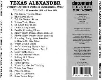 CD Texas Alexander: Complete Recordings In Chronological Order (16 November 1928 To 9 June 1930) Volume 2