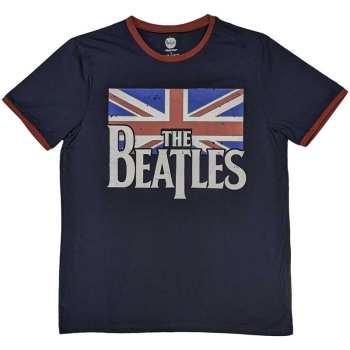 Merch The Beatles: Ringer T-Shirt Drop T Logo The Beatles & Vintage Flag