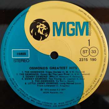 LP The Osmonds: Greatest Hits