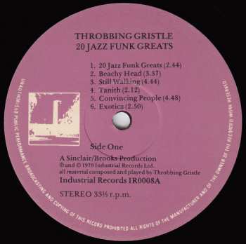 LP Throbbing Gristle: 20 Jazz Funk Greats