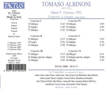 CD Tomaso Albinoni: Opera V - Concerti A Cinque, Parte Prima
