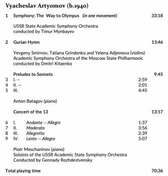 CD Vyacheslav Artyomov: The Way To Olympus; Gurian Hymn; Preludes To Sonnets; Concert Of The 13