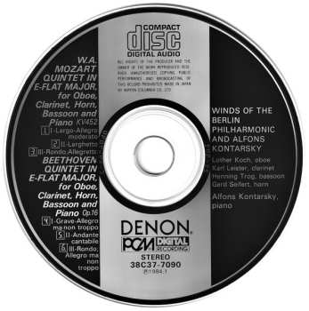 CD Ludwig van Beethoven: Quintet In E-Flat Major For Oboe, Clarinet, Horn, Bassoon And Piano, KV452 / Quintet In E-Flat Major For Oboe, Clarinet, Horn, Bassoon And Piano, Op.16