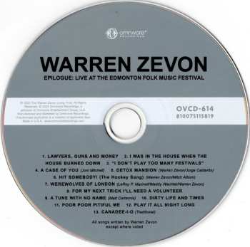 CD Warren Zevon: Epilogue: Live At The Edmonton Folk Music Festival