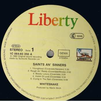 LP Whitesnake: Saints & Sinners