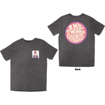 Merch Willy Wonka: Willy Wonka Unisex Stone Wash T-shirt: Logo Emblem (charcoal Grey) (back Print) (small) S