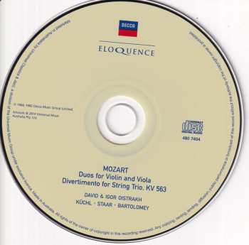 CD Wolfgang Amadeus Mozart: Duos For Violin & Viola • Divertimento In E Flat, KV 563