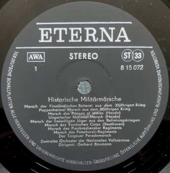 LP Zentrales Orchester Der Nationalen Volksarmee: Historische Militärmärsche