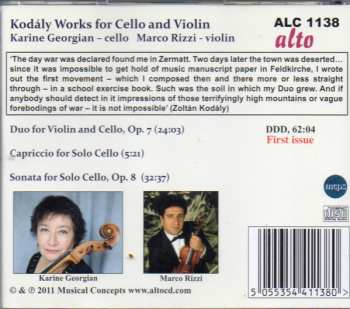 CD Zoltán Kodály: for Cello & Violin - Cello Sonata Op.8, Violin & Cello Duo Op.7 
