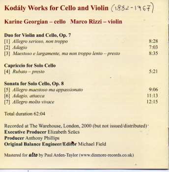 CD Zoltán Kodály: for Cello & Violin - Cello Sonata Op.8, Violin & Cello Duo Op.7 